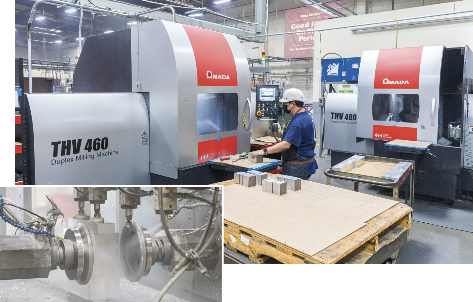 Duplex milling is a big part of what TCI Precision does. Both sides are milled simultaneously, the material is turned, and the other sides are milled, creating a tight tolerance block on all sides. TCI added five new Amada duplex mills in the last few years that save time on setup, run parts faster, and can achieve a tighter tolerance compared to their older machines.